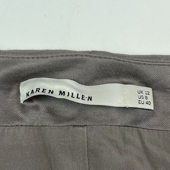 Karen Millen Taupe Brown Cap Sleeve Sheath Dress Size 8 EU 40 Faux Wrap - Picture 6 of 10